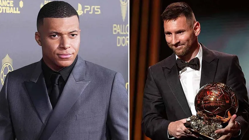 Messi ước mơ giành quả bóng vàng như Messi và gọi đó là "chén thánh". ẢNH: MIRROR messi-mbappe.jpeg