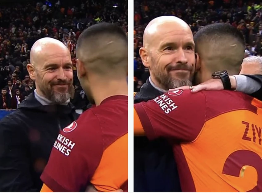 Fan MU phẫn nộ khi chứng kiến Ten Hag ôm Ziyech. ẢNH: GETTY ten-hag-Ziyech-galatasaray-manchester-united.png