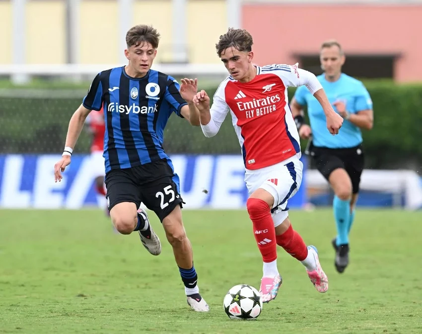 Max Dowman ghi bàn vào lưới Atalanta để lập kỷ lục cầu thủ trẻ nhất lịch sử ghi bàn ở UEFA Youth League. ẢNH: GETTY arsenal-Max-Dowman.jpg