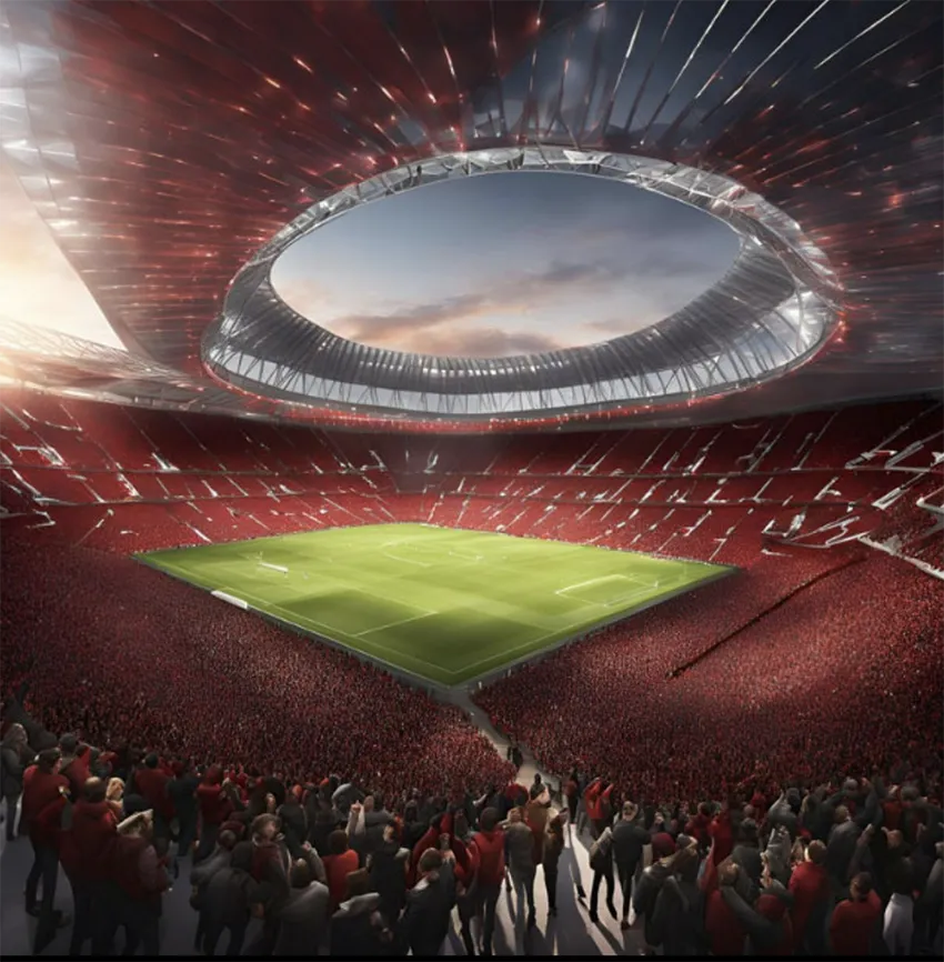Hình ảnh tuyệt đẹp do AI tạo ra về sân vận động mới của Manchester United. ẢNH: CANVA MU vạch ra 3 kế hoạch lớn,MU