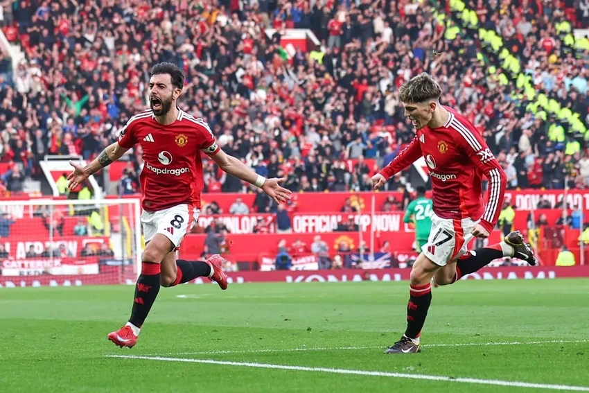 Bruno Fernandes ăn mừng bàn thắng mở tỉ số cho MU. ẢNH: GETTY mu-bruno-fernandes.jpg