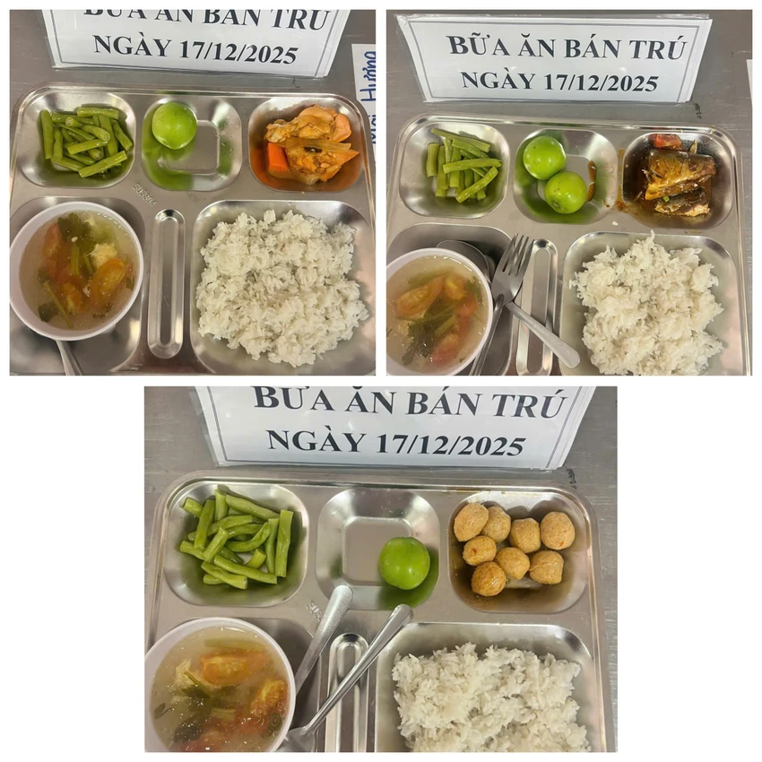 Suất ăn bán trú vào trưa ngày 17-12 của học sinh Trường THPT Trưng Vương. Ảnh: NTCC truong-thpt-trung-vuong.jpg