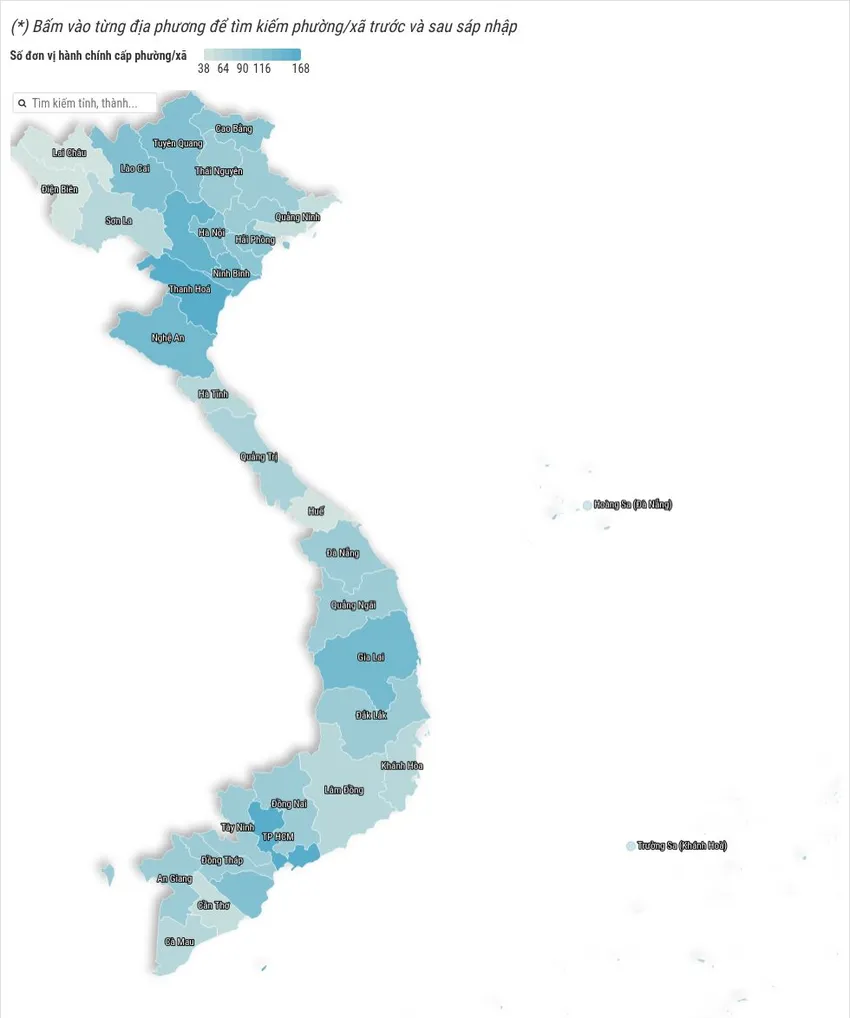 Tra cứu chi tiết 3.321 phường, xã, đặc khu của 34 tỉnh, thành phố sau sắp xếp ảnh 1 map visualization