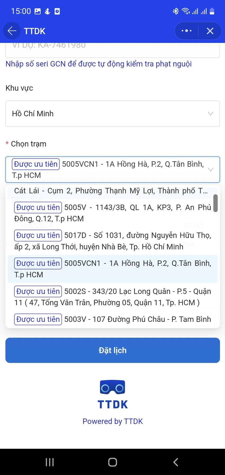 Các Trung tâm Đăng kiểm được ưu tiên. (Ảnh chụp màn hình: TN) app-dang-kiem-4.jpg