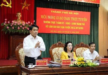 Chủ tịch UBND TP Hà Nội Nguyễn Đức Chung phát biểu tại hội nghị. Ảnh: Trọng Phú.