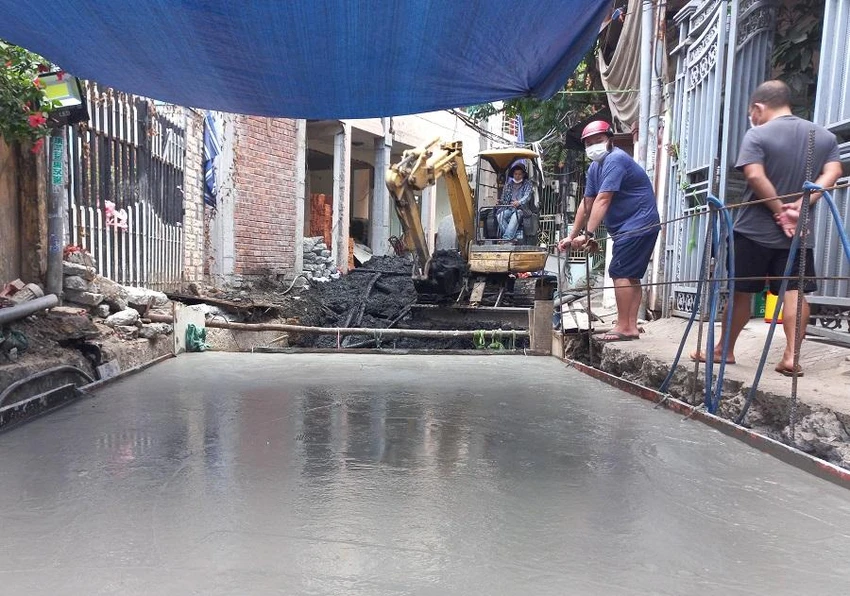 Dự án do Công ty cổ phần Xây dựng công trình thủy Hà Nội làm nhà thầu. Ảnh: TẤN VIỆT Dự án do Công ty cổ phần Xây dựng công trình thủy Hà Nội làm nhà thầu. Ảnh: TẤN VIỆT