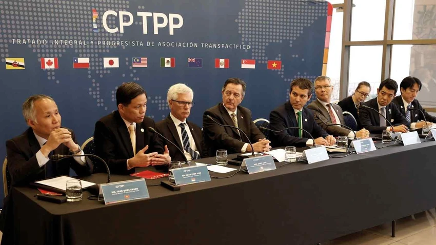 Đại diện của các nước thành viên CPTPP trong một cuộc họp báo ở Santiago, Chile vào năm 2019. Ảnh: REUTERS Đại diện của các nước thành viên CPTPP trong một cuộc họp báo ở Santiago, Chile vào năm 2019. Ảnh: REUTERS