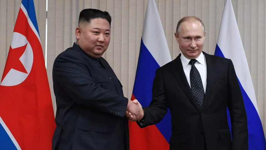 Lãnh đạo Triều Tiên Kim Jong-un (trái) và Tổng thống Nga Vladimir Putin trong cuộc gặp tại Nga năm 2019. Ảnh: RIA NOVOSTI Lãnh đạo Triều Tiên Kim Jong-un (trái) và Tổng thống Nga Vladimir Putin trong cuộc gặp tại Nga năm 2019. Ảnh: RIA NOVOSTI