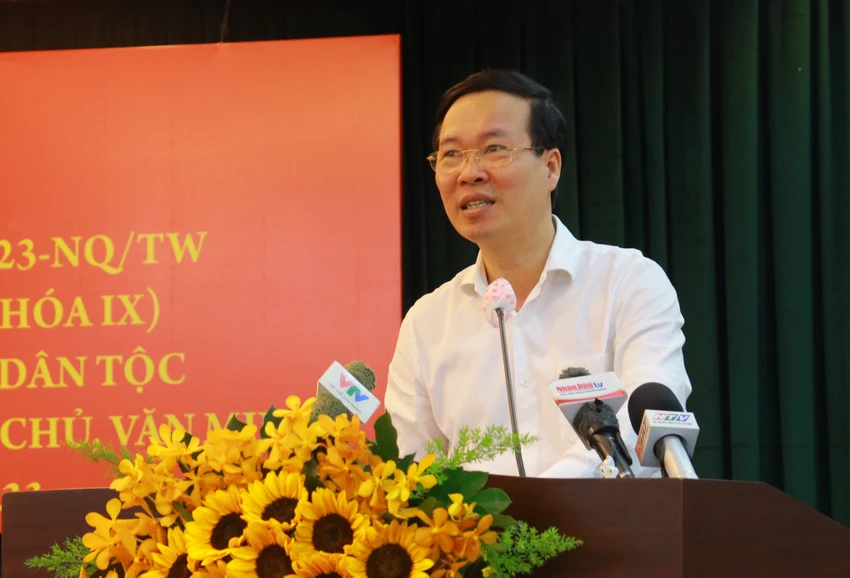 Thường trực Ban Bí thư Võ Văn Thưởng phát biểu tại hội nghị. Ảnh: VÕ THƠ
