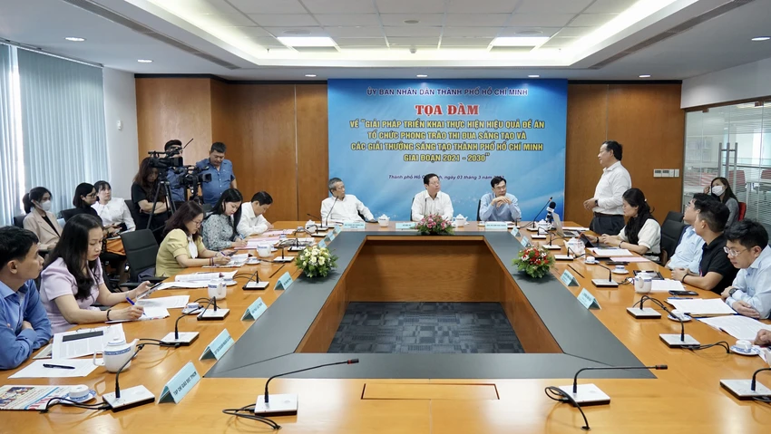 Toàn cảnh tọa đàm triển khai thực hiện “Đề án tổ chức phong trào thi đua sáng tạo và các giải thưởng sáng tạo TP.HCM giai đoạn 2021-2030”. Ảnh: VT Toàn cảnh tọa đàm triển khai thực hiện “Đề án tổ chức phong trào thi đua sáng tạo và các giải thưởng sáng tạo TP.HCM giai đoạn 2021-2030”. Ảnh: VT