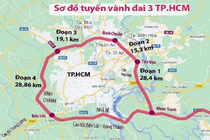 Vành đai 3 là công trình trọng điểm của TP.HCM trong năm 2023. Đồ họa: HỒ TRANG Vành đai 3 là công trình trọng điểm của TP.HCM trong năm 2023. Đồ họa: HỒ TRANG