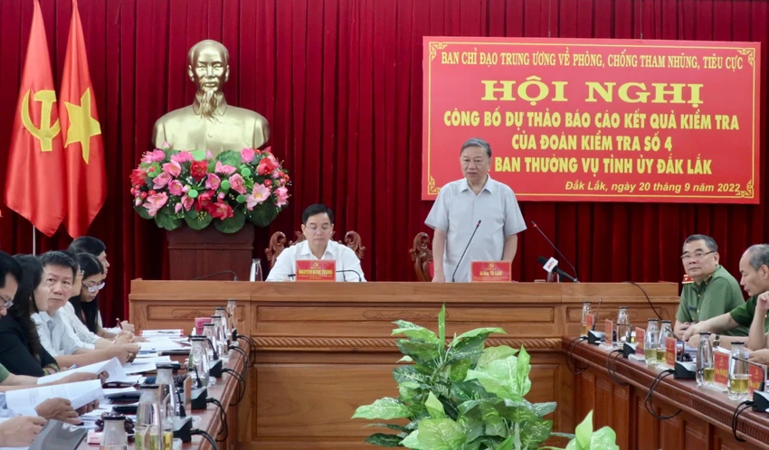 Bộ trưởng Tô Lâm phát biểu tại hội nghị. Ảnh: LX Bộ trưởng Tô Lâm phát biểu tại hội nghị. Ảnh: LX