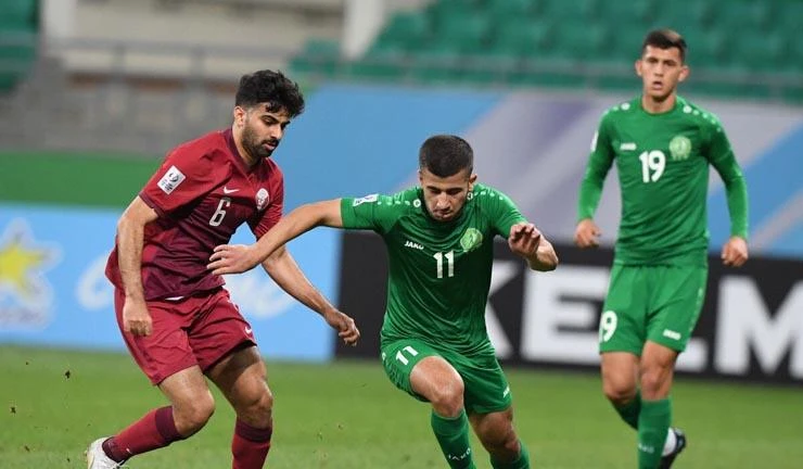 Turkmenistan (xanh) có trận hòa trước Qatar ở lượt cuối. Ảnh: AFC Turkmenistan (xanh) có trận hòa trước Qatar ở lượt cuối. Ảnh: AFC