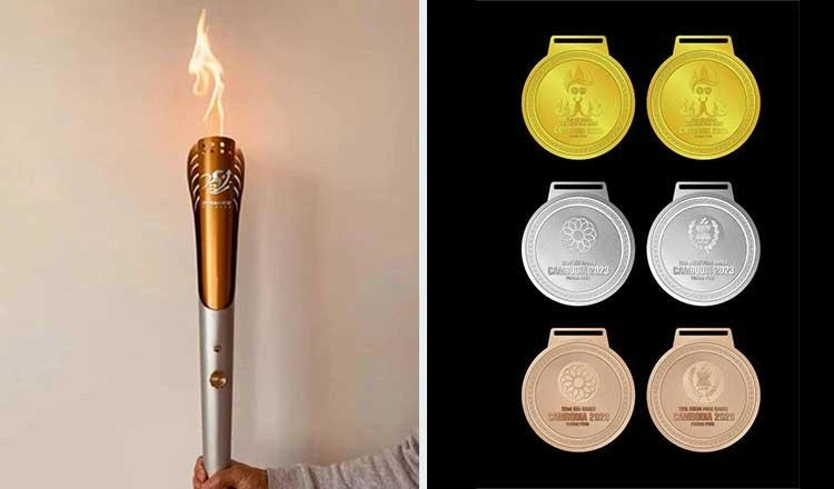 Cách đây ba ngày Campuchia phát động cuộc thi trang trí bộ huy chương SEA Games 32 và hình đáng cây đuốc SEA Games 32. Ảnh: K.T Cách đây ba ngày Campuchia phát động cuộc thi trang trí bộ huy chương SEA Games 32 và hình đáng cây đuốc SEA Games 32. Ảnh: K.T