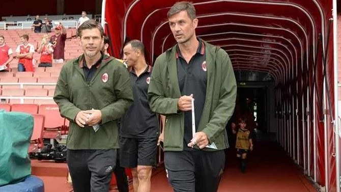 Những đại công thần của AC Milan gồm Maldini, Boban và Cafu. Ảnh: Getty Những đại công thần của AC Milan gồm Maldini, Boban và Cafu. Ảnh: Getty