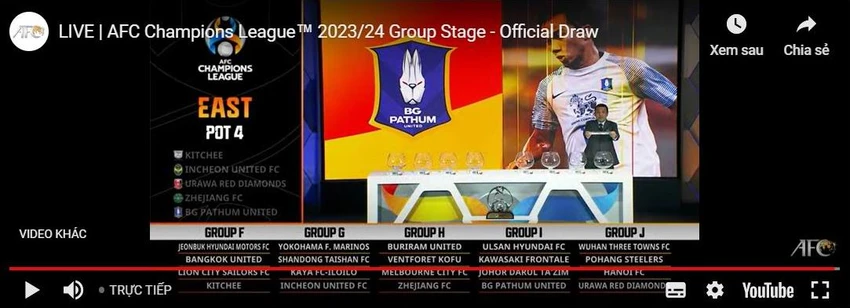 Hà Nội ở bảng J cùng với nhà đương kim vô địch Urawa Red Diamonds, Wuhan Three Towns và Pohang Steelers.