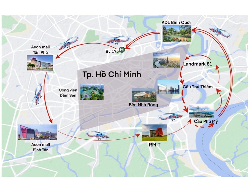 Du khách sẽ ngắm các địa điểm nổi bật của TP.HCM từ trên không. Du khách sẽ ngắm các địa điểm nổi bật của TP.HCM từ trên không.