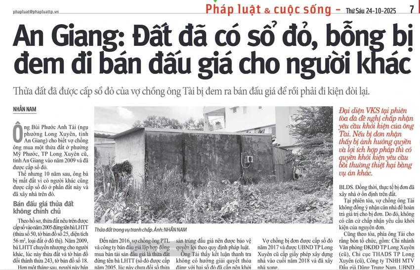 THADS tỉnh An Giang phản hồi bài báo Đất có sổ đỏ bỗng dưng bị đem bán đấu giá cho người khác