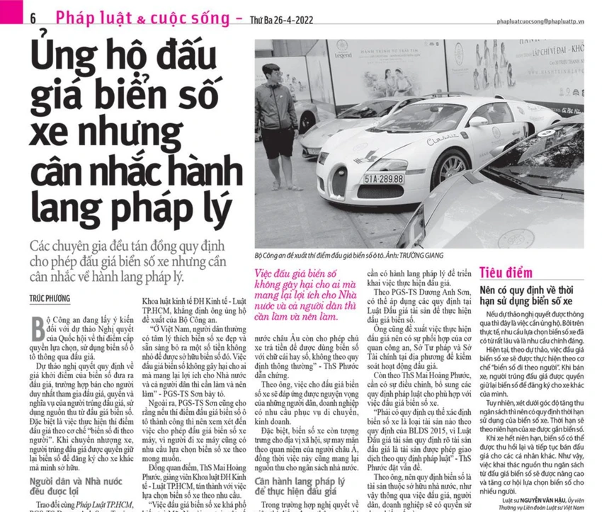Các chuyên gia ủng hộ thực hiện đấu giá biển số nhưng còn ý kiến trái chiều về cơ chế thực hiện. Các chuyên gia ủng hộ thực hiện đấu giá biển số nhưng còn ý kiến trái chiều về cơ chế thực hiện.