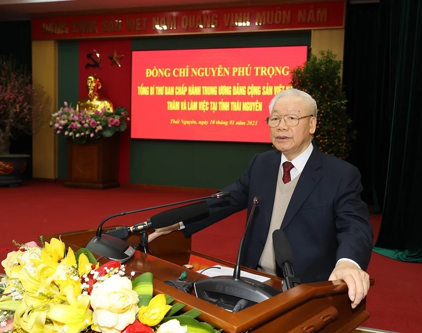 Tổng Bí thư Nguyễn Phú Trọng phát biểu tại buổi làm việc với Ban Thường vụ và lãnh đạo tỉnh Thái Nguyên. (Ảnh: Trí Dũng/TTXVN) Tổng Bí thư Nguyễn Phú Trọng phát biểu tại buổi làm việc với Ban Thường vụ và lãnh đạo tỉnh Thái Nguyên. (Ảnh: Trí Dũng/TTXVN)