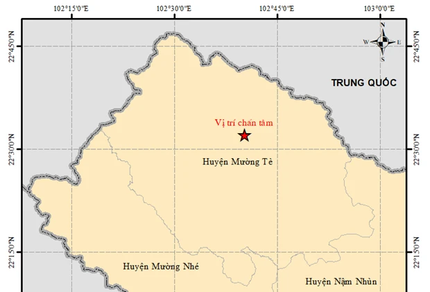 Vị trí động đất. Ảnh: Viện Vật lý Địa cầu Vị trí động đất. Ảnh: Viện Vật lý Địa cầu