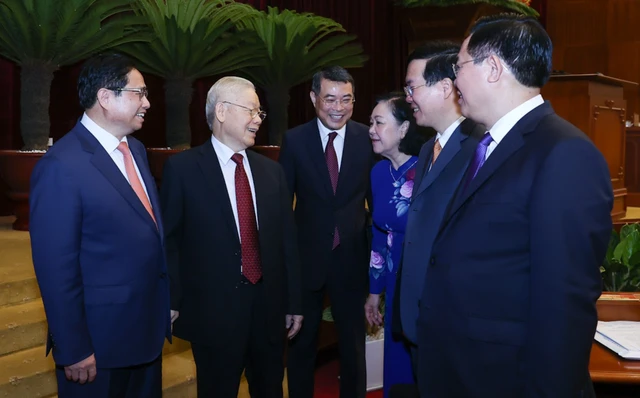 Tổng Bí thư Nguyễn Phú Trọng cùng các lãnh đạo Đảng, Nhà nước - Ảnh: VGP/Nhật Bắc