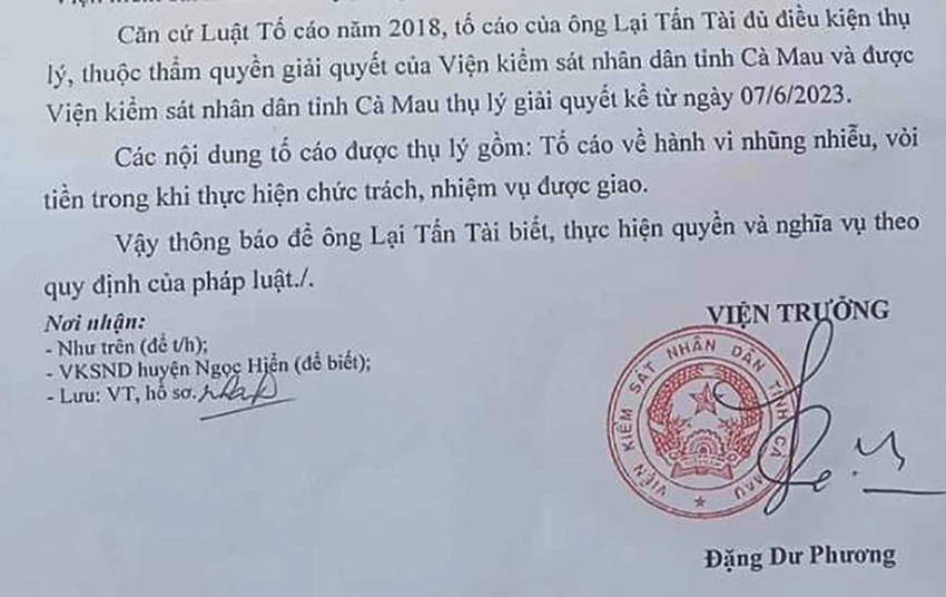 Thông báo của VKS tỉnh Cà Mau Thông báo của VKS tỉnh Cà Mau