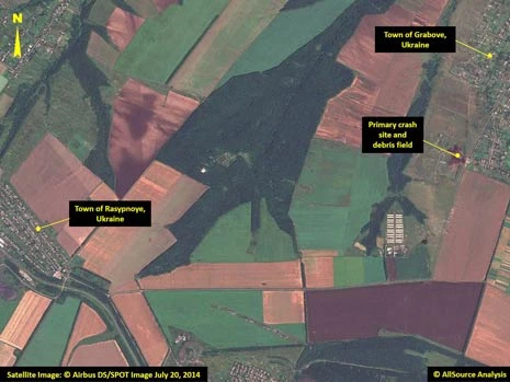 Địa điểm rơi thứ hai, nơi phần đuôi của MH17 được tìm thấy, có thể thấy ở các hình bên dưới.