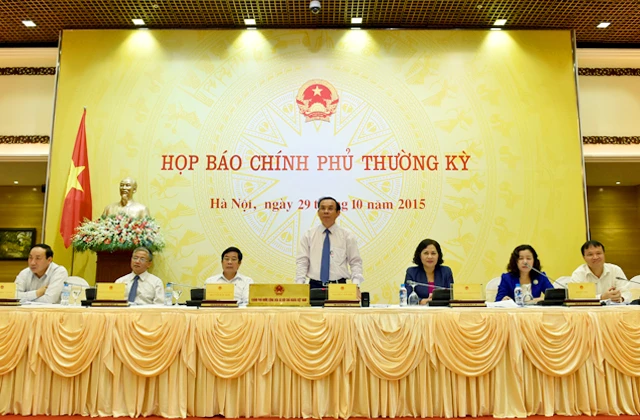 Phiên họp báo Chính phủ thường kỳ tháng 10/2015 - Ảnh: VGP/Nhật Bắc Phiên họp báo Chính phủ thường kỳ tháng 10/2015 - Ảnh: VGP/Nhật Bắc