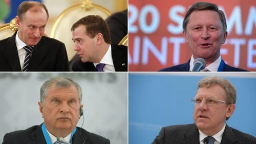 Từ trái sang phải, hàng trên: ông Nikolai Patrushev vàDmitry Medvedev, Sergei Ivanov. Hàng dưới:Igor Sechin,Alexei Krudin. Ảnh:BBC nhung-nguoi-pho-ta-putin-dan-dat-nuoc-nga-1