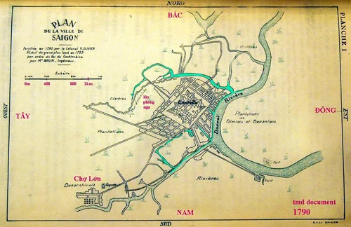 Bản đồ Sài Gòn năm 1790 do người Pháp vẽ, ở chính giữa là thành Bát Quái do vua Gia Long cho xây dựng.Ảnh tư liệu so-phan-2-thanh-co-bao-ve-sai-gon-xua