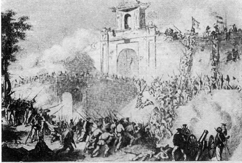 Tranh vẽ quân Pháp chiếm thành Gia Định năm 1859.Ảnh tư liệu so-phan-2-thanh-co-bao-ve-sai-gon-xua-3