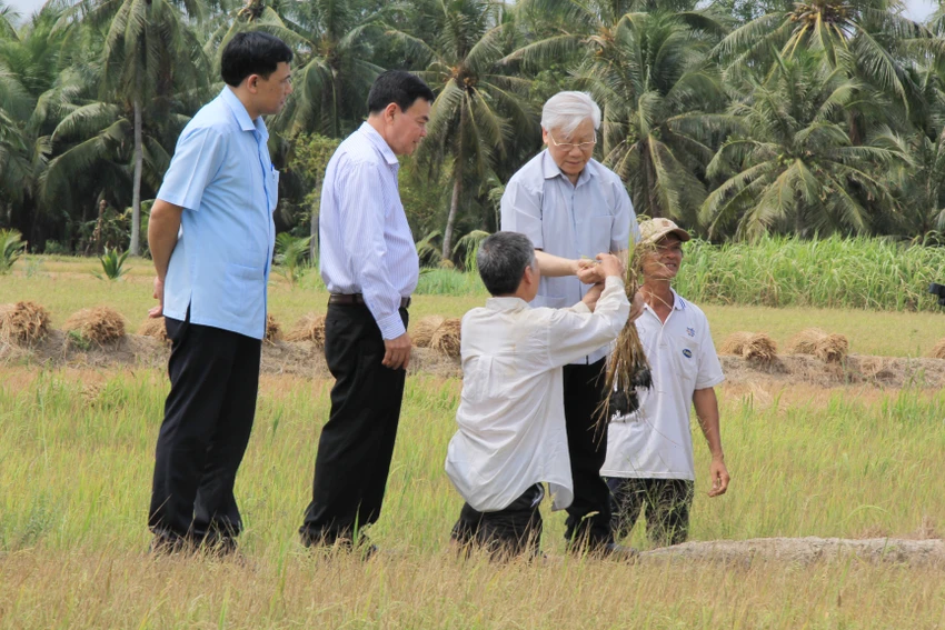 Tổng Bí thư trực tiếp ra đồng khảo sát hạn, mặn ảnh 1 Tổng Bí thư trực tiếp ra đồng khảo sát hạn, mặn ảnh 1