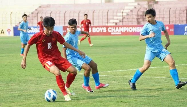 Trận U-16 VN thắng U-16 Singapore 5-1. Ảnh: AFF Trận U-16 VN thắng U-16 Singapore 5-1. Ảnh: AFF