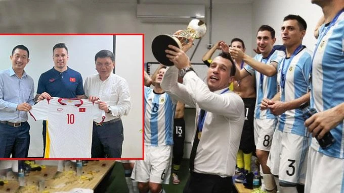 HLV Giutozzi Diego Raul dẫn dắt futsal Argentina vô địch World Cup 2016 (ảnh lớn) và nhận nhiệm vụ dẫn dắt đội tuyển Việt Nam. Ảnh: CTV