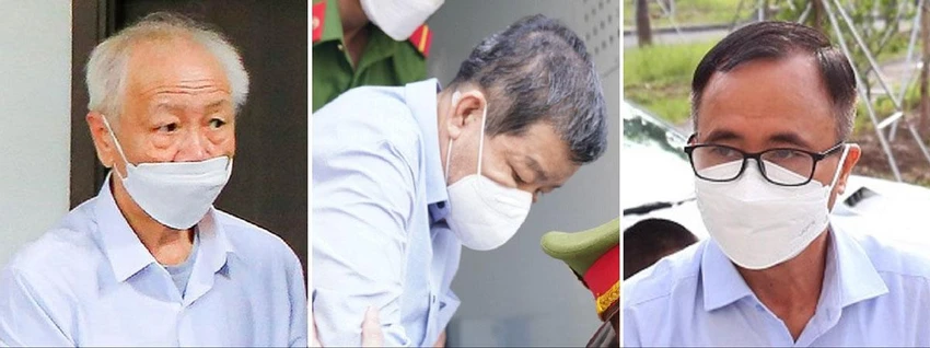 Ba bị cáo Nguyễn Văn Minh, Trần Thanh Liêm, Trần Văn Nam (từ trái qua). Ảnh: UYÊN TRANG Ba bị cáo Nguyễn Văn Minh, Trần Thanh Liêm, Trần Văn Nam (từ trái qua). Ảnh: UYÊN TRANG