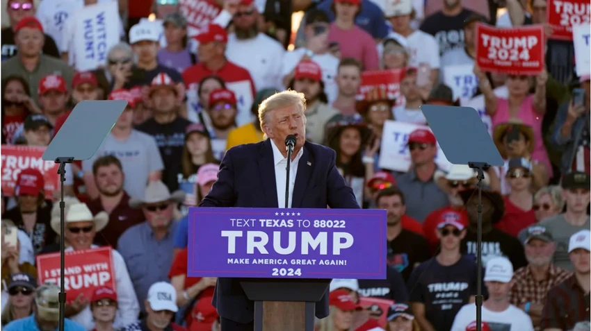 Cựu Tổng thống Mỹ Donald Trump mở màn chiến dịch vận động tranh cử bằng cuộc diễn thuyết tại sân bay khu vực Waco ở bang Texas (Mỹ) ngày 25-3. Ảnh: AP Cựu Tổng thống Mỹ Donald Trump mở màn chiến dịch vận động tranh cử bằng cuộc diễn thuyết tại sân bay khu vực Waco ở bang Texas (Mỹ) ngày 25-3. Ảnh: AP