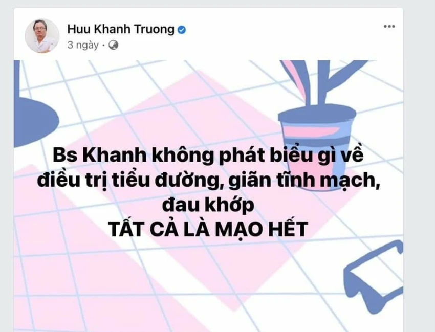 Bác sĩ Khanh bị sử dụng hình ảnh để quảng cáo thuốc trị bệnh tiểu đường. Bác sĩ Khanh bị sử dụng hình ảnh để quảng cáo thuốc trị bệnh tiểu đường.