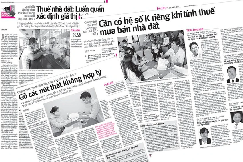 Những bài viết trong loạt bài “Chống thất thu thuế trong mua bán nhà đất” đã được đăng trên Pháp Luật TP.HCM trong tuần qua. Những bài viết trong loạt bài “Chống thất thu thuế trong mua bán nhà đất” đã được đăng trên Pháp Luật TP.HCM trong tuần qua.