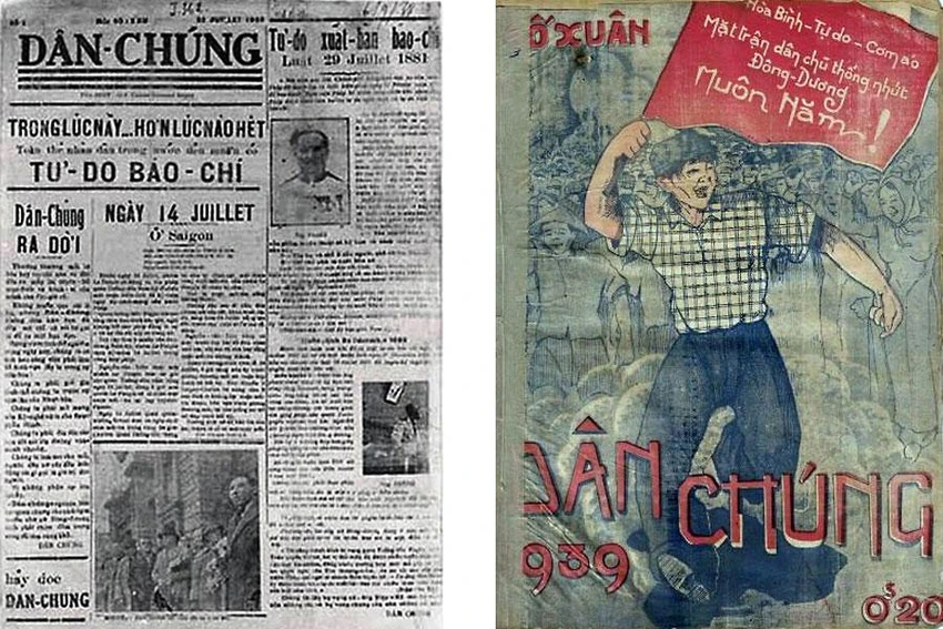 Ảnh trái: Báo Dân chúng số 1, ra ngày 22-7-1938 tại Sài Gòn. Ảnh phải: Báo Dân chúng số xuân 1939. Ảnh: TL
