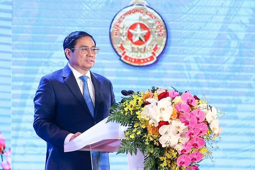 Thủ tướng Phạm Minh Chính phát biểu tại lễ kỷ niệm. Ảnh: TRỌNG PHÚ