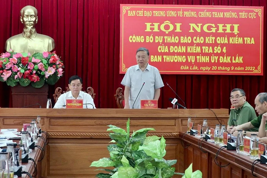 Bộ trưởng Tô Lâm phát biểu tại Đắk Lắk. Ảnh: LX Bộ trưởng Tô Lâm phát biểu tại Đắk Lắk. Ảnh: LX
