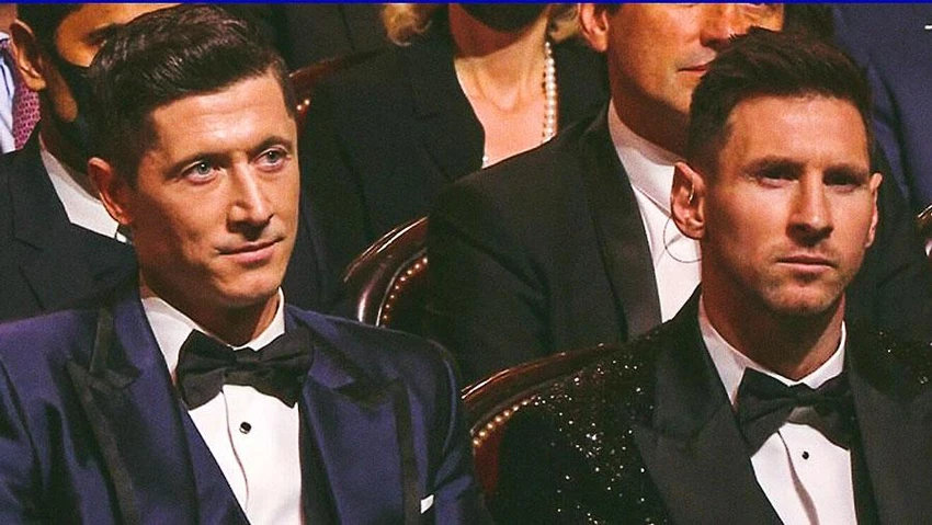 Lewandowski và Messi từng chạm trán nhau trên sân khấu quả bóng vàng. Ảnh: AFP