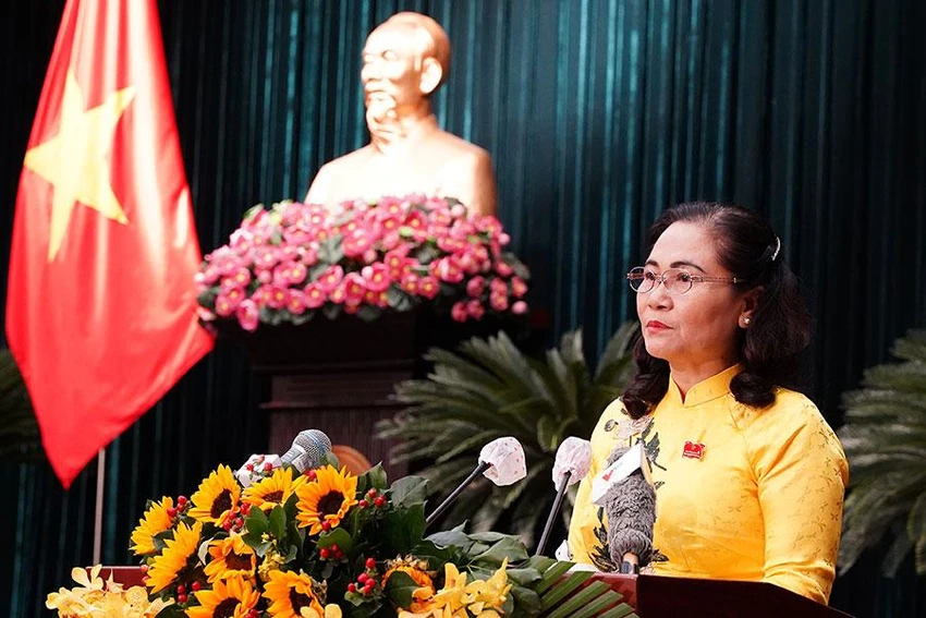 Chủ tịch HĐND TP.HCM Nguyễn Thị Lệ phát biểu bế mạc kỳ họp. Ảnh: BẢO PHƯƠNG Chủ tịch HĐND TP.HCM Nguyễn Thị Lệ phát biểu bế mạc kỳ họp. Ảnh: BẢO PHƯƠNG
