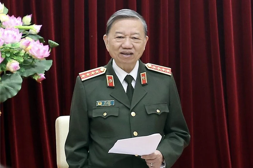 Đại tướng Tô Lâm, Bộ trưởng Bộ Công an, phát biểu tại hội nghị. Ảnh: Bocongan
