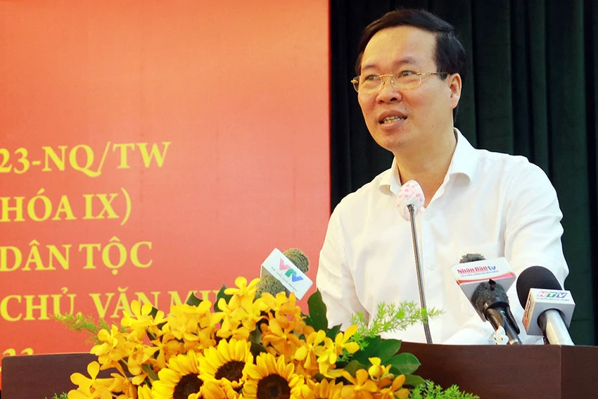 Thường trực Ban Bí thư Võ Văn Thưởng phát biểu tại hội thảo. Ảnh: VÕ THƠ Thường trực Ban Bí thư Võ Văn Thưởng phát biểu tại hội thảo. Ảnh: VÕ THƠ