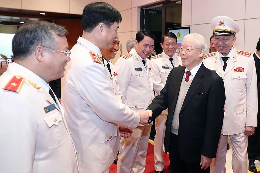 Tổng Bí thư Nguyễn Phú Trọng cùng các đại biểu tới dự lễ kỷ niệm. Ảnh: TTXVN