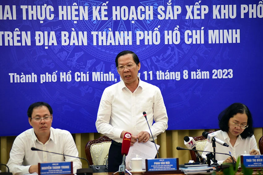 Chủ tịch UBND TP.HCM Phan Văn Mãi phát biểu tại hội nghị. Ảnh: HÀ THƯ Chủ tịch UBND TP.HCM Phan Văn Mãi phát biểu tại hội nghị. Ảnh: HÀ THƯ