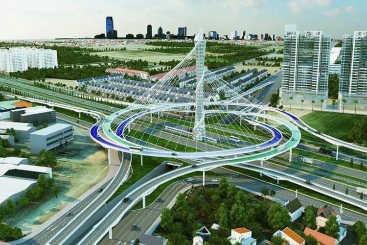 Phối cảnh một nút giao đường Vành đai 4 - Vùng Thủ đô Hà Nội. Phối cảnh một nút giao đường Vành đai 4 - Vùng Thủ đô Hà Nội.