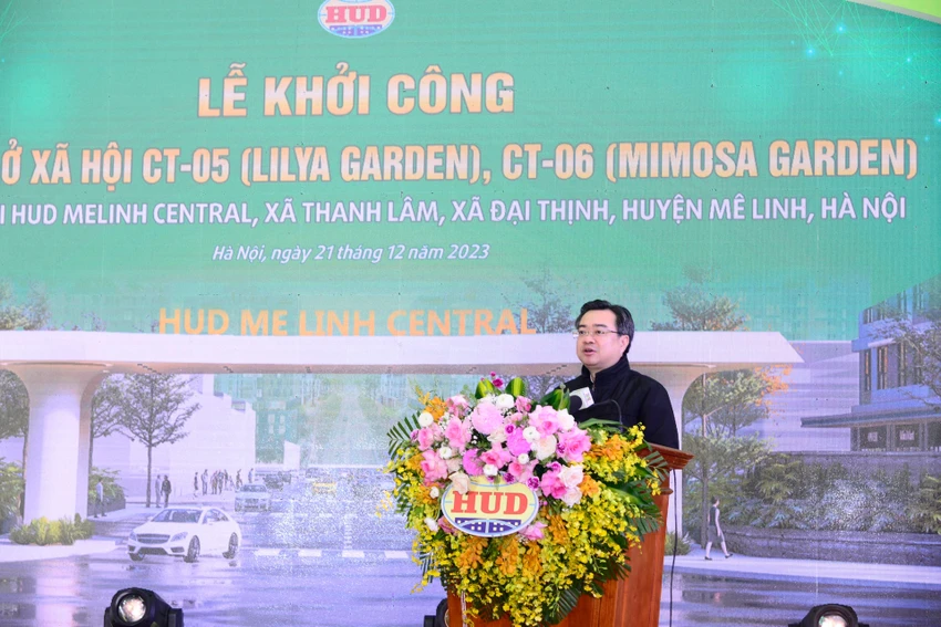 Bộ trưởng Bộ Xây dựng Nguyễn Thanh Nghị trong lễ khởi công hai dự án nhà ở xã hội